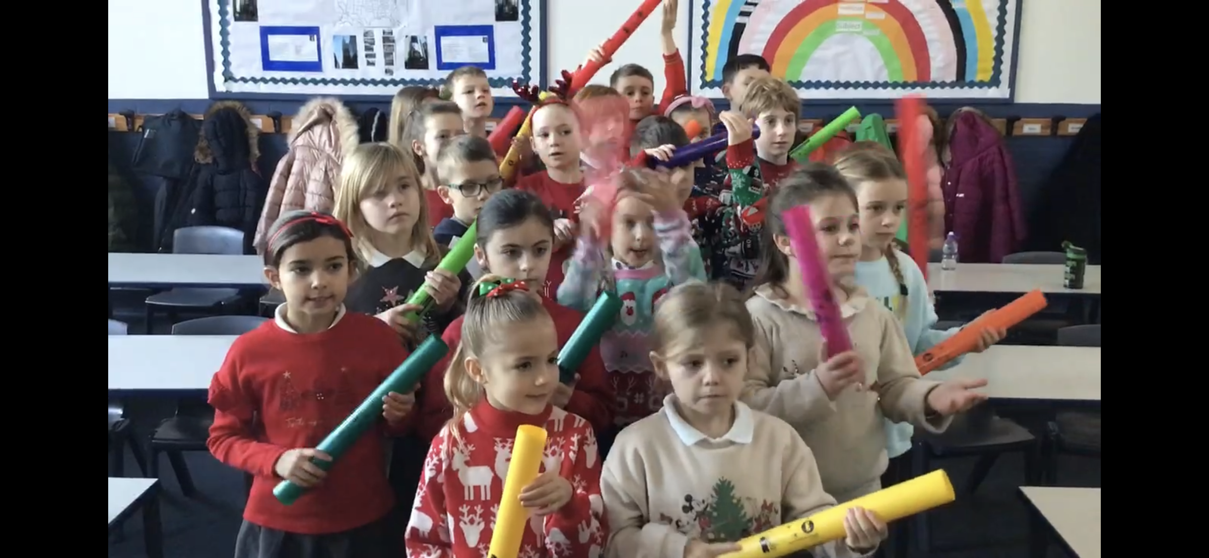 Class 2 using Boomwhackers, purchased by our PTA, in a music lesson.